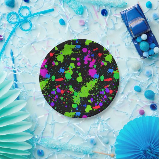 ネオ絵を描フェイク(ばちゃばちゃ)跳ねる、暗闇の中で輝く。 ペーパープレート (パーティー)