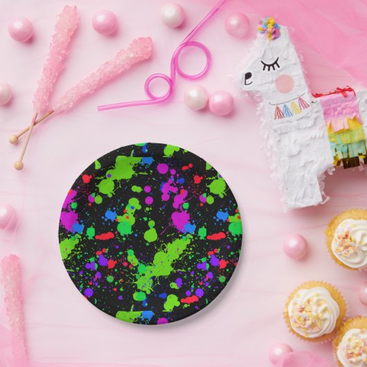 ネオ絵を描フェイク(ばちゃばちゃ)跳ねる、暗闇の中で輝く。 ペーパープレート (パーティー)