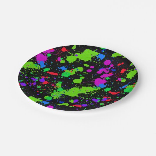 ネオ絵を描フェイク（ばちゃばちゃ）跳ねる、暗闇の中で輝く。 ペーパープレート (アングル)