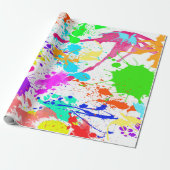 ネオ絵を描（ばちゃばちゃ）跳ねるモダンカラフル ラッピングペーパー (アンロールド)
