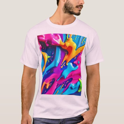 ネオ鮮やか絵を描（ばちゃばちゃ）跳ねる抽象芸術 Tシャツ (正面)