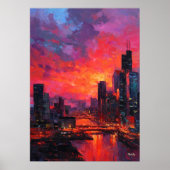 ネオ・エクスプレッション主義のバンコクのスカイライン：鮮やかな夕焼け ポスター (正面)