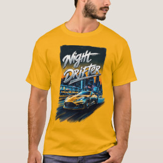 ネオ・グラフィティのナイトドリフターイエロースポーツカー Tシャツ