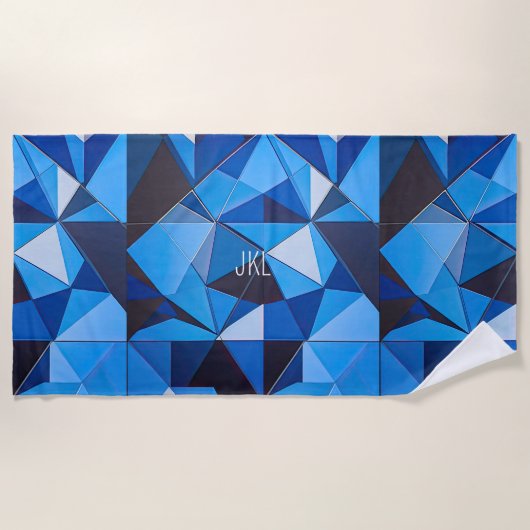 ネオ・ジオブルー・トライアングル抽象デザイン ビーチタオル (正面)