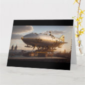 ネオ・ステームパンクビクトリアン飛行船がドッキング カード (黄色い花)