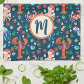 ネカスタムビーブルーロブスター甲殻類コアホリデー キッチンタオル (折り畳み)