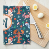 ネカスタムビーブルーロブスター甲殻類コアホリデー キッチンタオル (四つ折り)