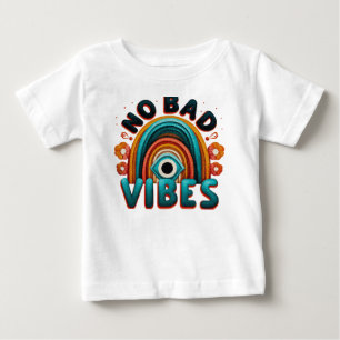 ネガティブなビブラート無し。レトロ・レインボー＆アイ デザインTシャツ ベビーTシャツ