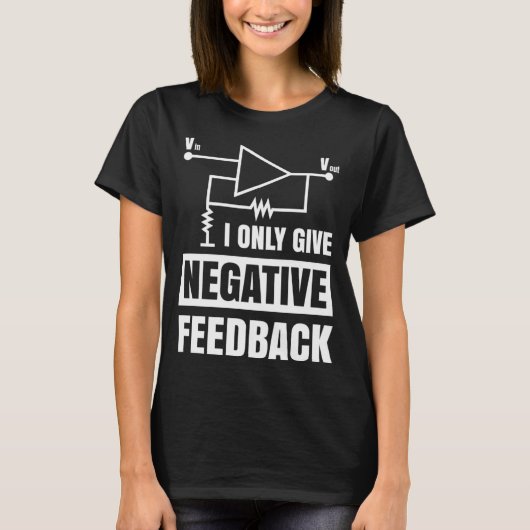 ネガティブなフィードバックしかしない 電気系ユーモア Tシャツ (正面)