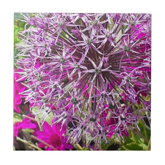 ネギと夏の花セラミックタイル タイル (正面)