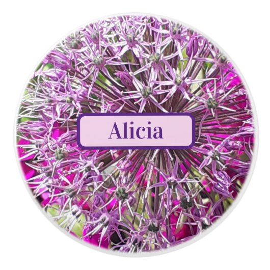 ネギと夏の花パーソナライズされた セラミックノブ (正面)