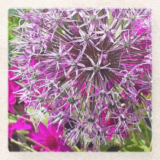ネギと夏の花 ガラスコースター (正面)