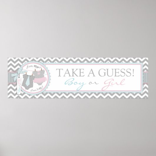 ネクタイまたはツツ&シェブロン性別パーティーバナー2 ポスター (正面)