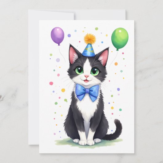 ネクタイをしたおしゃれなタキシード猫 お誕生日おめでとう カード (正面)