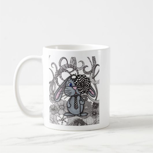 ネクタイをした愛らしいウサギの陶器マグカップ コーヒーマグカップ (左)