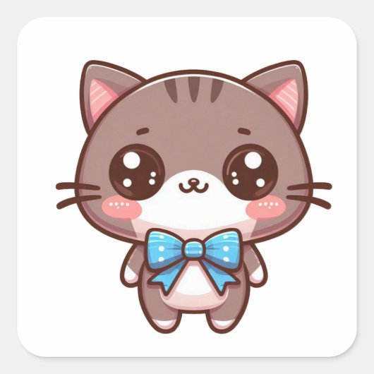 ネクタイ付きの可愛い茶色の子猫 スクエアシール (正面)