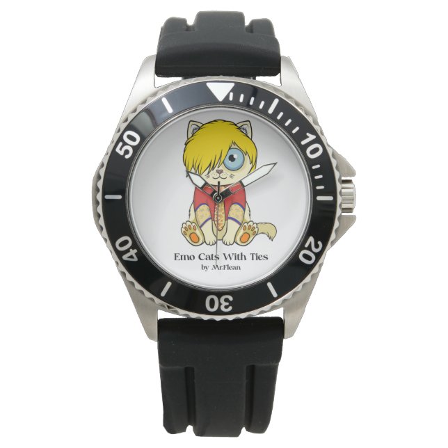 ネクタイ付きエモ猫が見る 腕時計 (正面)