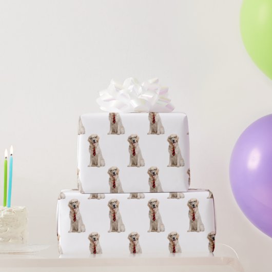 ネクタイ付きゴールデンレトリバー ラッピングペーパー (パーティーギフト)