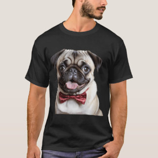 ネクタイ姿のかわいいパグが子犬のような目で見つめる Tシャツ