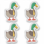 ネクタイ姿の愛らしいマガモのキャラクターステッカー4枚セット シール (正面)