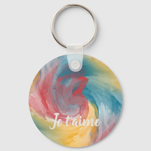 ネクタイ染はっきりした色の淡い水色の愛 キーホルダー (正面)