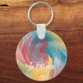 ネクタイ染はっきりした色の淡い水色の愛 キーホルダー (正面)