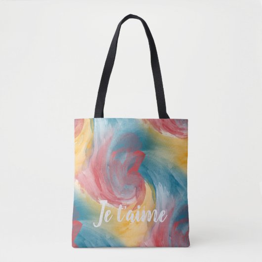 ネクタイ染はっきりした色の淡い水色の愛 トートバッグ (正面)