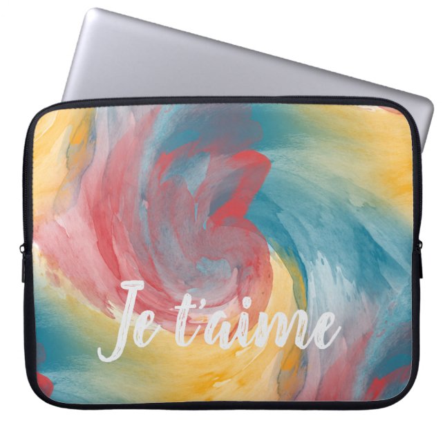 ネクタイ染はっきりした色の淡い水色の愛 ラップトップスリーブ (正面)