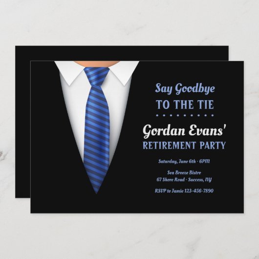 ネクタイ退職パーティの招待状に別れを告げる 招待状 (正面/裏面)