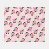 ネクタリンの木のピンク色の花 フリースブランケット (正面(横))