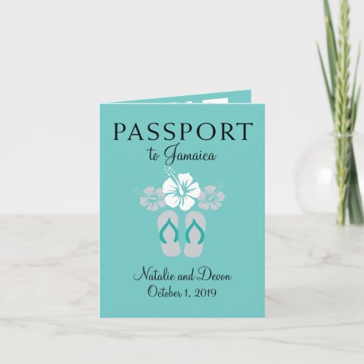 ネグリジャマイカティール（緑がかった色）とグレ結婚イのパスポート 招待状 (正面)
