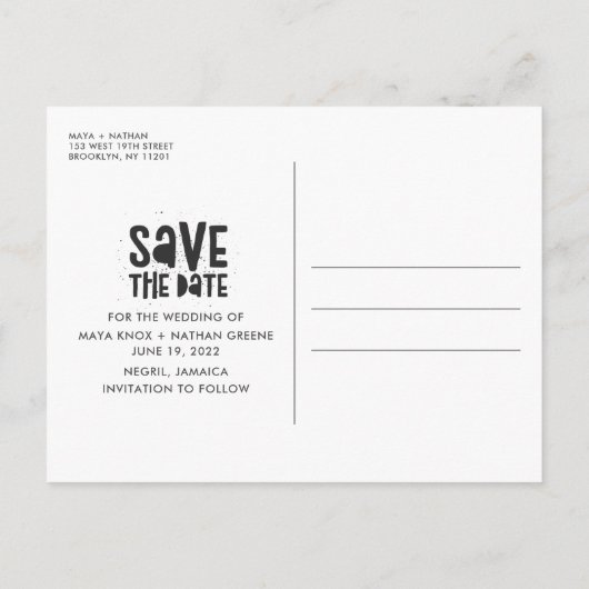 ネグリジャマイカビーチ結婚式日付の保存 案内ポストカード (裏面)