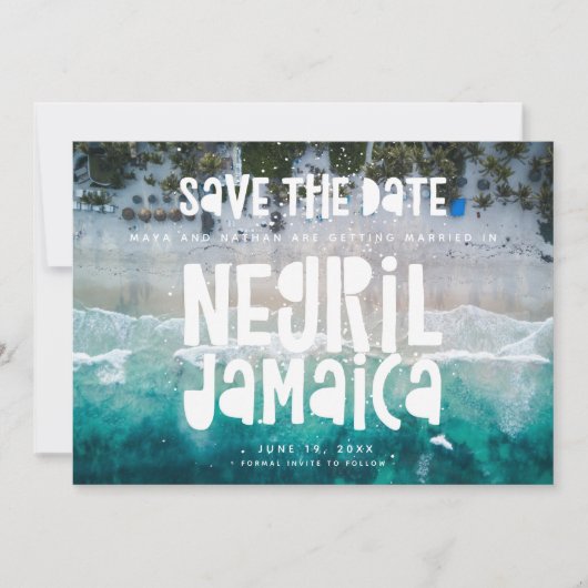 ネグリルジャマイカビーチ結婚式写真セーブザデート 案内状 (正面)