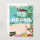 ネグリルビーチジャマイカヴィンテージ旅行ポスター ポストカード (正面/裏面)