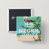 ネグリルビーチジャマイカヴィンテージ旅行ポスター 缶バッジ (正面&裏面)