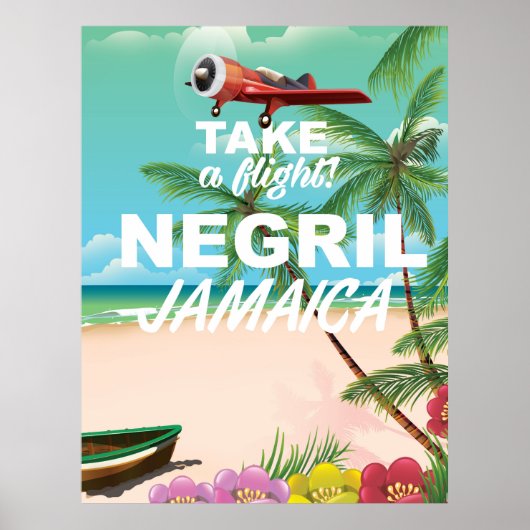 ネグリルビーチ ジャマイカ ビンテージ 旅行 ポスター (正面)