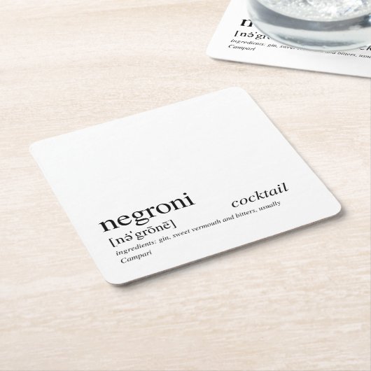 ネグロニモダン引用文ブラックタイポグラフィ スクエアペーパーコースター (アングル)