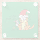 ネコおもしろいクリスマス漫画かわいいネズミ ガラスコースター (裏面)