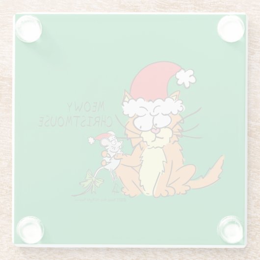 ネコおもしろいクリスマス漫画かわいいネズミ ガラスコースター (裏面)