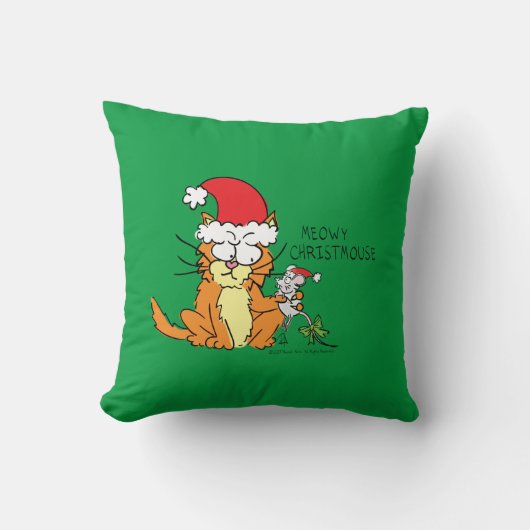 ネコおもしろいクリスマス漫画かわいいネズミ クッション (正面)