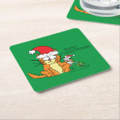 ネコおもしろいクリスマス漫画かわいいネズミ スクエアペーパーコースター (アングル)