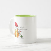 ネコおもしろいクリスマス漫画かわいいネズミ ツートーンマグカップ (正面左)