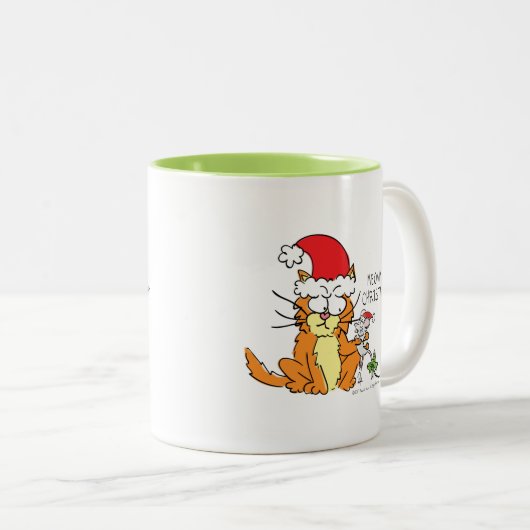 ネコおもしろいクリスマス漫画かわいいネズミ ツートーンマグカップ (正面右)