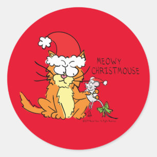 ネコおもしろいクリスマス漫画かわいいネズミ ラウンドシール