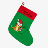ネコおもしろいクリスマス漫画かわいいネズミ ラージクリスマスストッキング (正面 (吊り時))