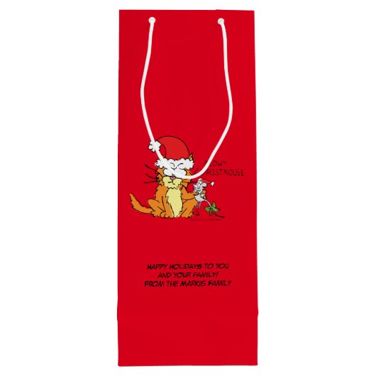 ネコおもしろいクリスマス漫画かわいいネズミ ワインギフトバッグ (裏面)