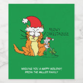 ネコおもしろいクリスマス漫画かわいいネズミ ワインラベル (シングルラベル)