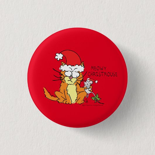ネコおもしろいクリスマス漫画かわいいネズミ 缶バッジ (正面)