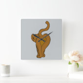 ネコおもしろいツテールウォールクロック スクエア壁時計 (ホーム)