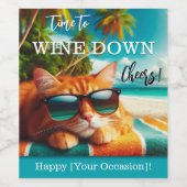 ネコおもしろいトロピカルビーチワインラベル ワインラベル (シングルラベル)